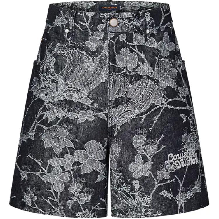 LOUIS VUITTON FW23 Floral Print Mid-Rise Straight Denim Shorts Black Mens. 1AFQFR 圖 2
