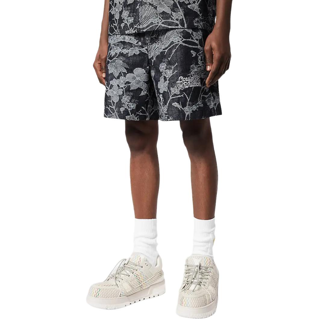 LOUIS VUITTON FW23 Floral Print Mid-Rise Straight Denim Shorts Black Mens. 1AFQFR 圖 5