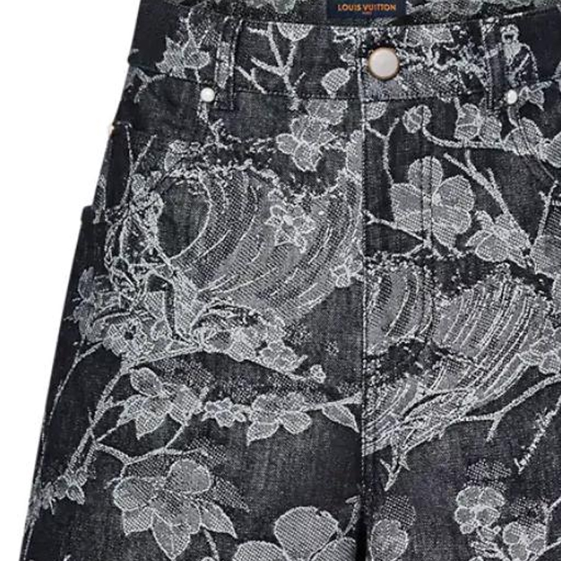 LOUIS VUITTON FW23 Floral Print Mid-Rise Straight Denim Shorts Black Mens. 1AFQFR 圖 7