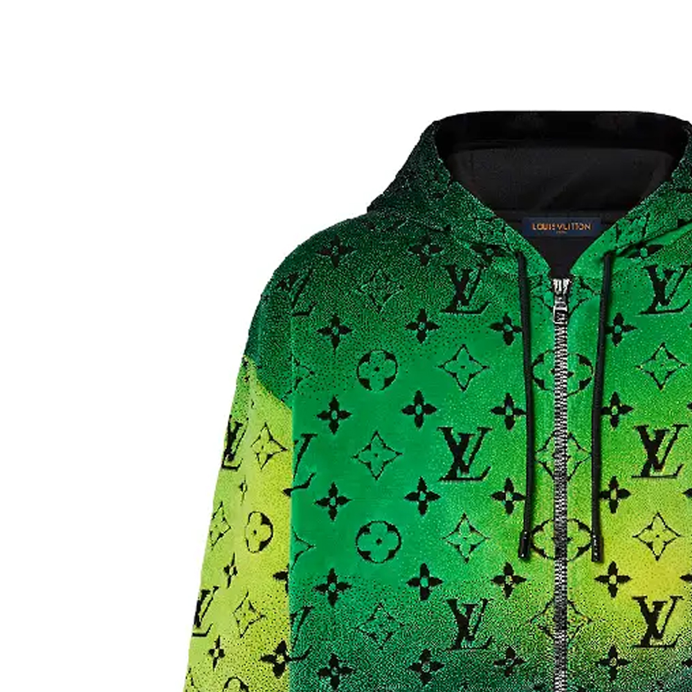 Details for LOUIS VUITTON FW23 Gradient Zip-Up Hoodie Hijau Lengan Panjang 1AFB60