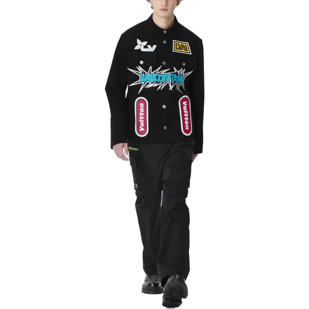 Lookbook LOUIS VUITTON FW23 Graffiti Logo Single-Breasted Jacket Black  Coat 1ABJ7Y