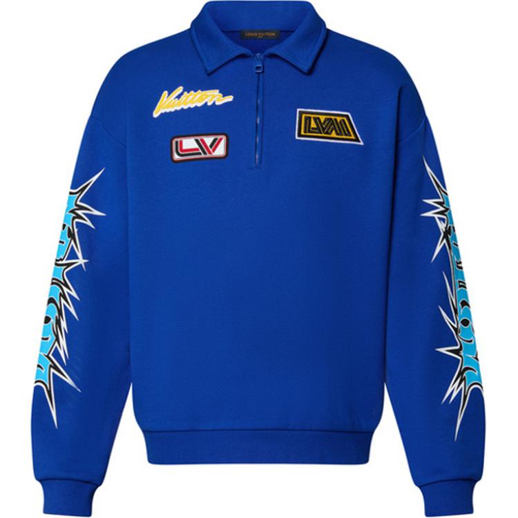 Louis Vuitton FW23 Graffiti Print Half-Zip Sweatshirt Blue Menswear 1ABJ21