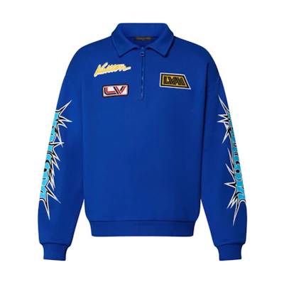 Louis Vuitton FW23 Graffiti Print Half-Zip Sweatshirt Blue Menswear 1ABJ21
