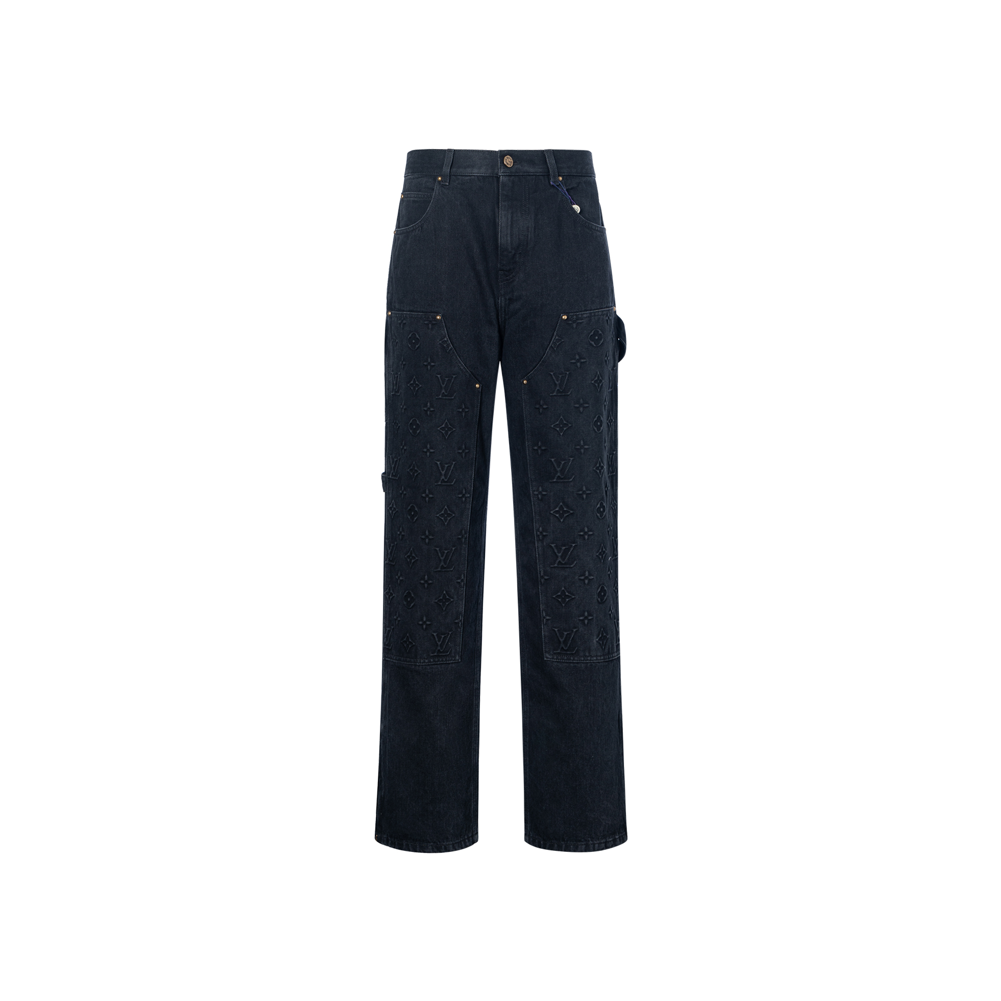 LOUIS VUITTON FW23 Graphic Printed Straight Zip Casual Jeans Men Black. 1AFADD