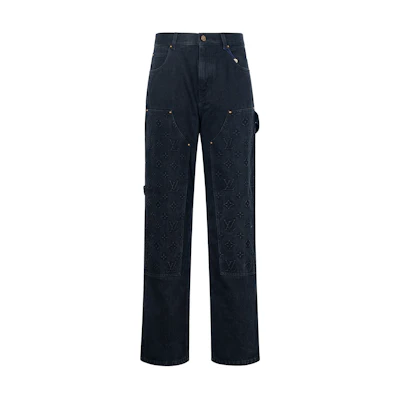 LOUIS VUITTON FW23 Graphic Printed Straight Zip Casual Jeans Men Black. 1AFADD