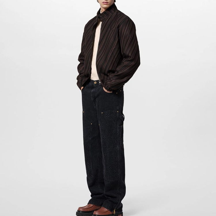 Sizing 路易威登 FW23 图案印花直筒拉链休闲牛仔裤 男士 黑色 1AFADD