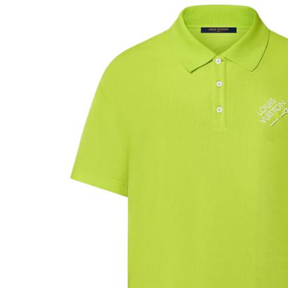Purchase 루이비통 FW23 그린 자수 로고 반팔 폴로 셔츠. 1ABIWI