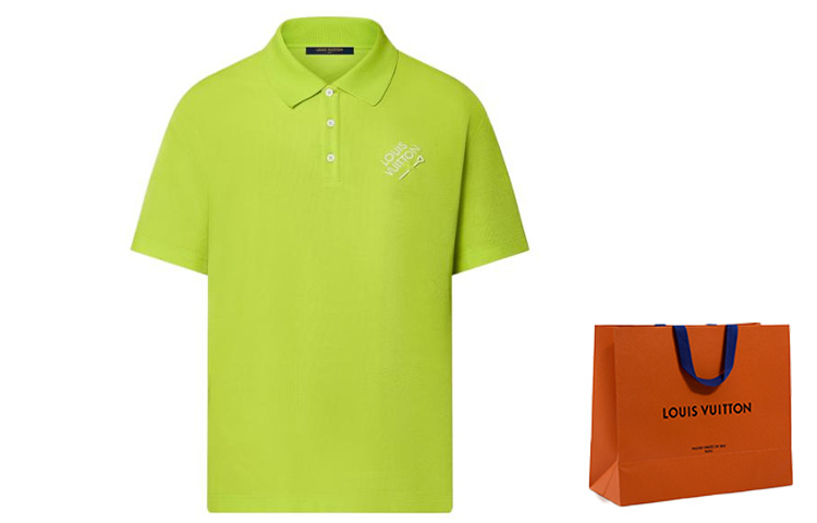 Cheap 루이비통 FW23 그린 자수 로고 반팔 폴로 셔츠. 1ABIWI