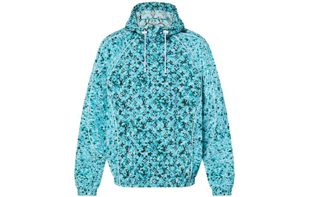 LOUIS VUITTON FW23 Logo All-Over Print Blue Hoodie Jacket for Men. 1ABJ4U