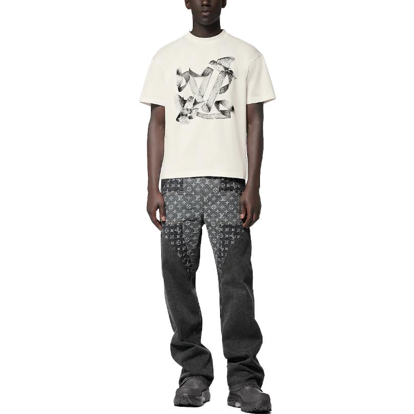 Lookbook 路易威登 FW23 logo 动物印花白色圆领T恤 1ABXR6