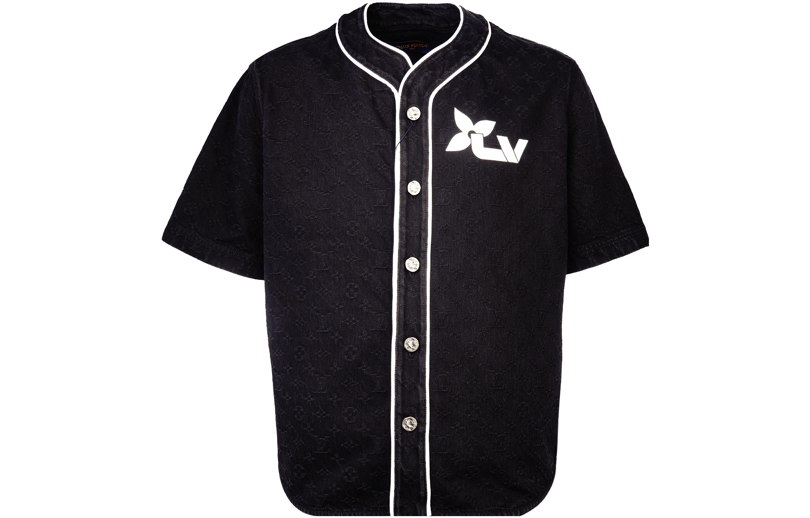 Order LOUIS VUITTON FW23 Logo Black Printed Denim Short Sleeve Shirt Men 1ABJDT