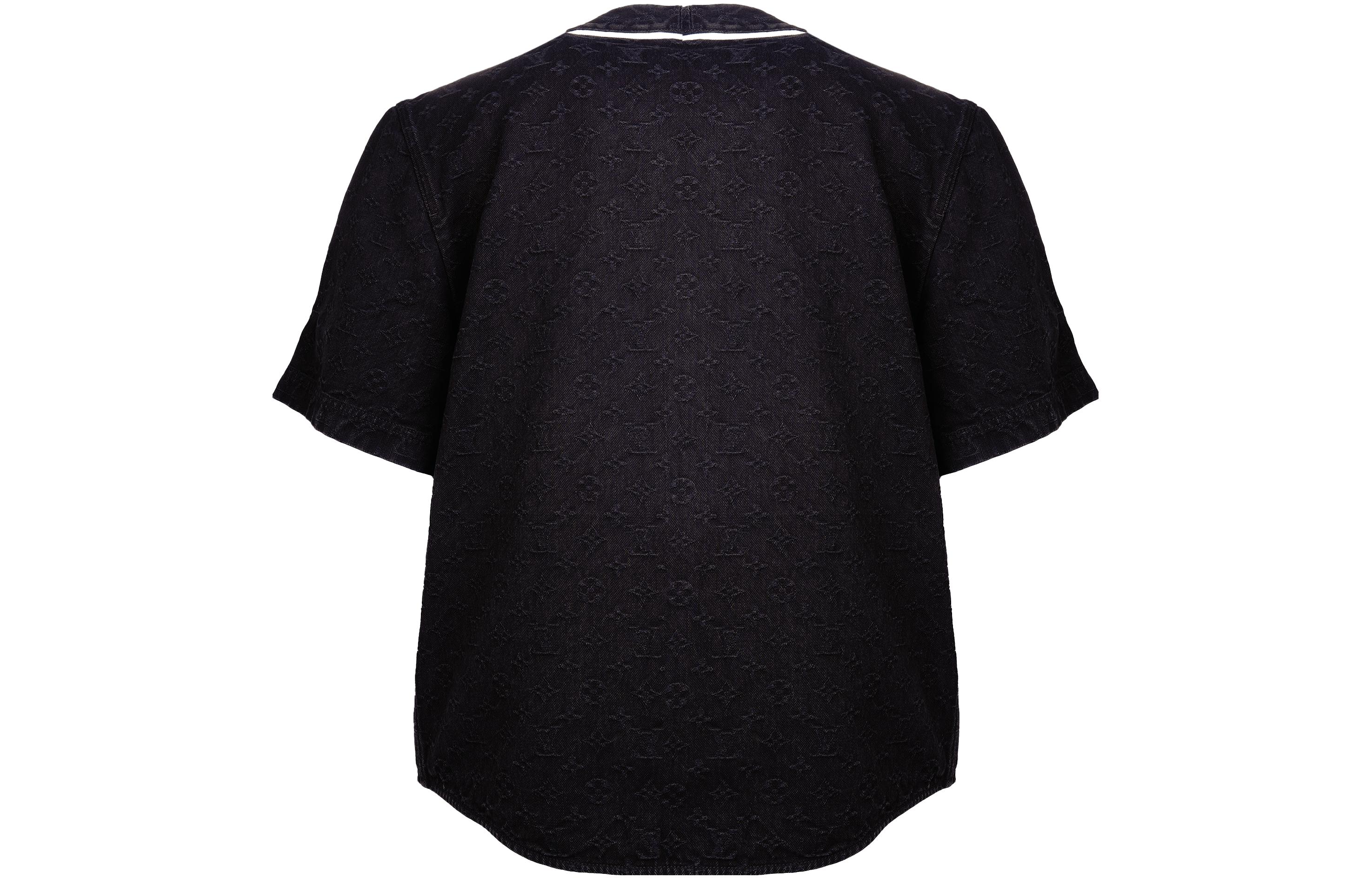 Lookbook LOUIS VUITTON FW23 Logo Black Printed Denim Short Sleeve Shirt Men 1ABJDT