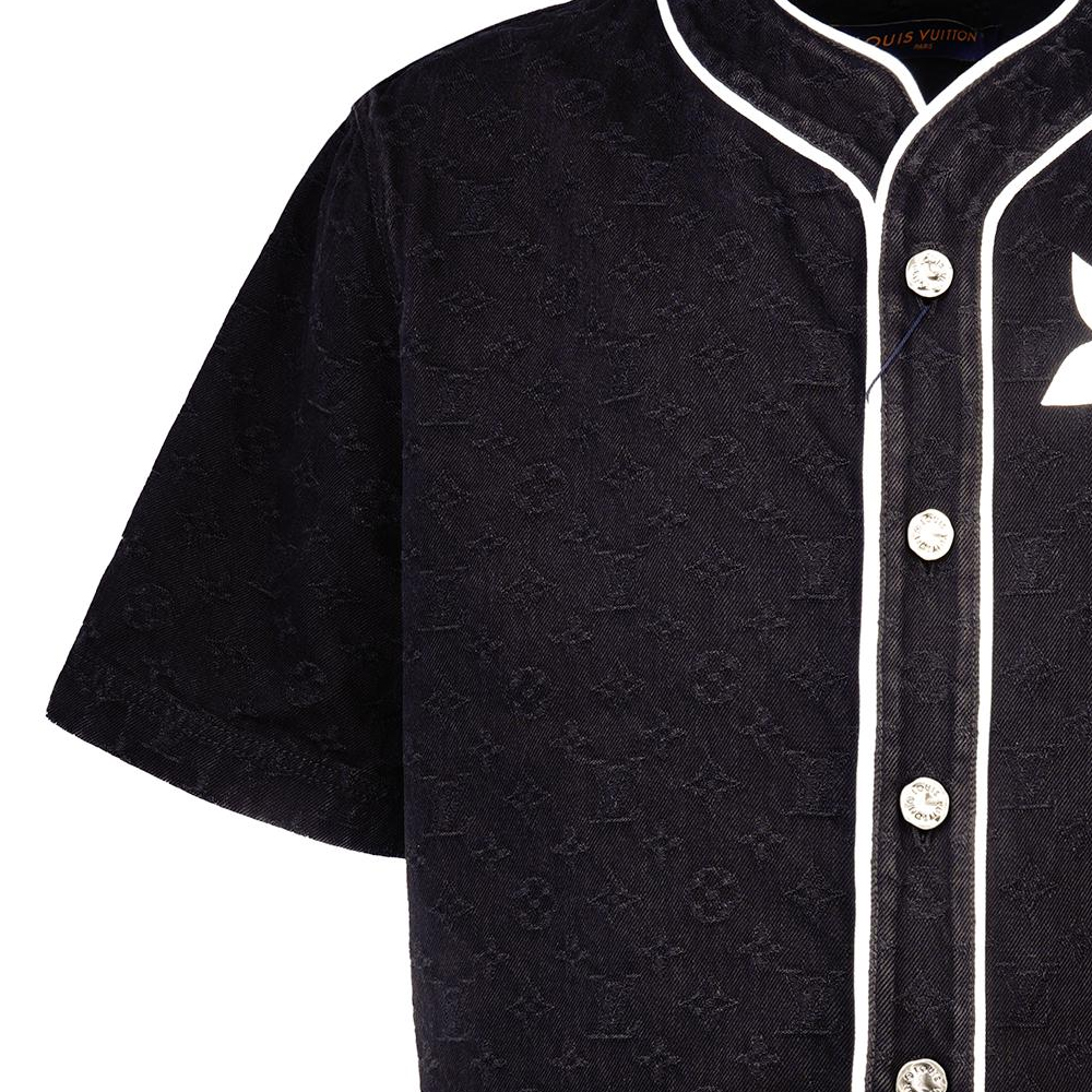 Purchase LOUIS VUITTON FW23 Logo Black Printed Denim Short Sleeve Shirt Men 1ABJDT