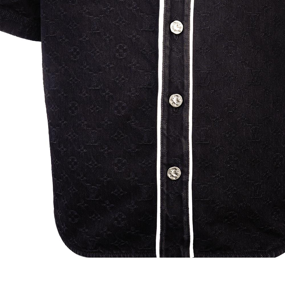 Details for LOUIS VUITTON FW23 Logo Black Printed Denim Short Sleeve Shirt Men 1ABJDT