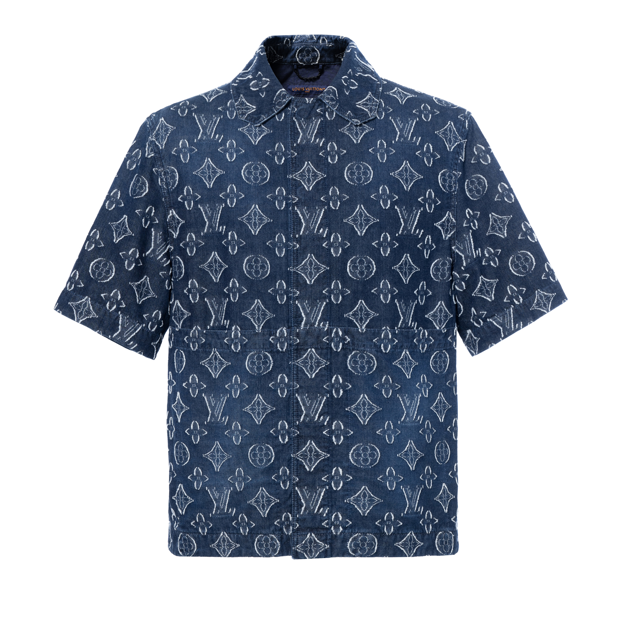 LOUIS VUITTON FW23 Logo Embroidered Casual Short Sleeve Shirt Blue 1ABXXJ