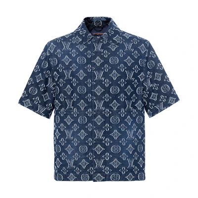 LOUIS VUITTON FW23 Logo Embroidered Casual Short Sleeve Shirt Blue 1ABXXJ