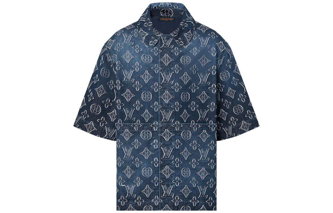 LOUIS VUITTON FW23 Logo Embroidered Casual Short Sleeve Shirt Blue 1ABXXJ 圖 2