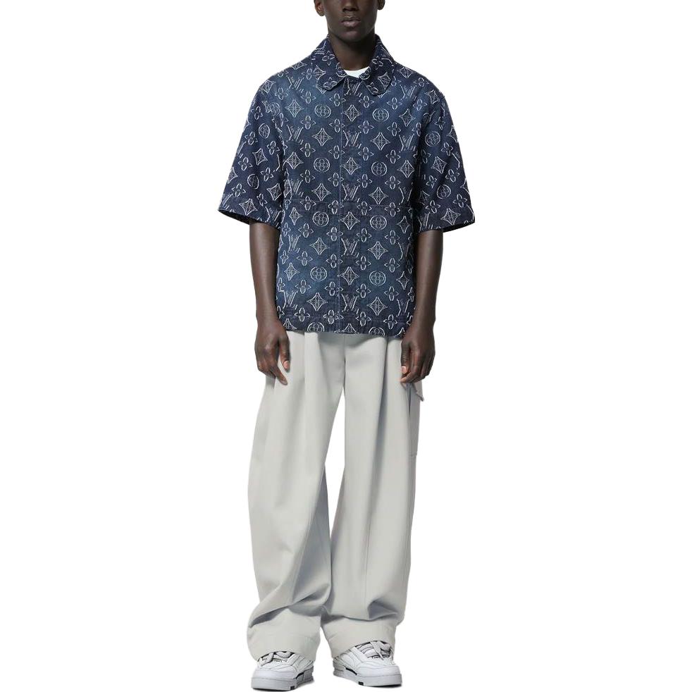 LOUIS VUITTON FW23 Logo Embroidered Casual Short Sleeve Shirt Blue 1ABXXJ 圖 3