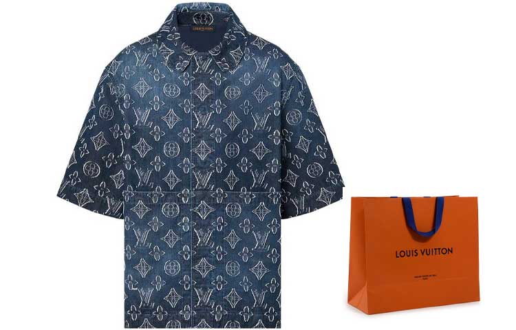 LOUIS VUITTON FW23 Logo Embroidered Casual Short Sleeve Shirt Blue 1ABXXJ 圖 7