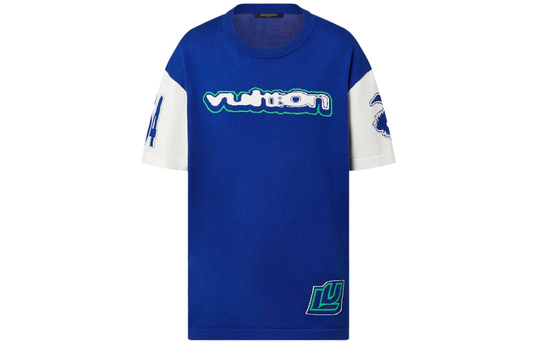 LOUIS VUITTON FW23 Logo Embroidered Casual T-Shirt Blue Men 1ABXYO