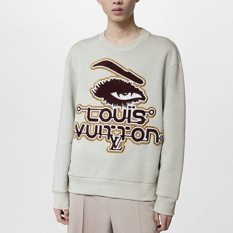 Shop LOUIS VUITTON FW23 Logo Crewneck Sweatshirt Hijau Muda Lelaki. 1ABYJU