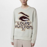 Shop LOUIS VUITTON FW23 Logo Embroidered Crewneck Sweatshirt Light Green Mens. 1ABYJU