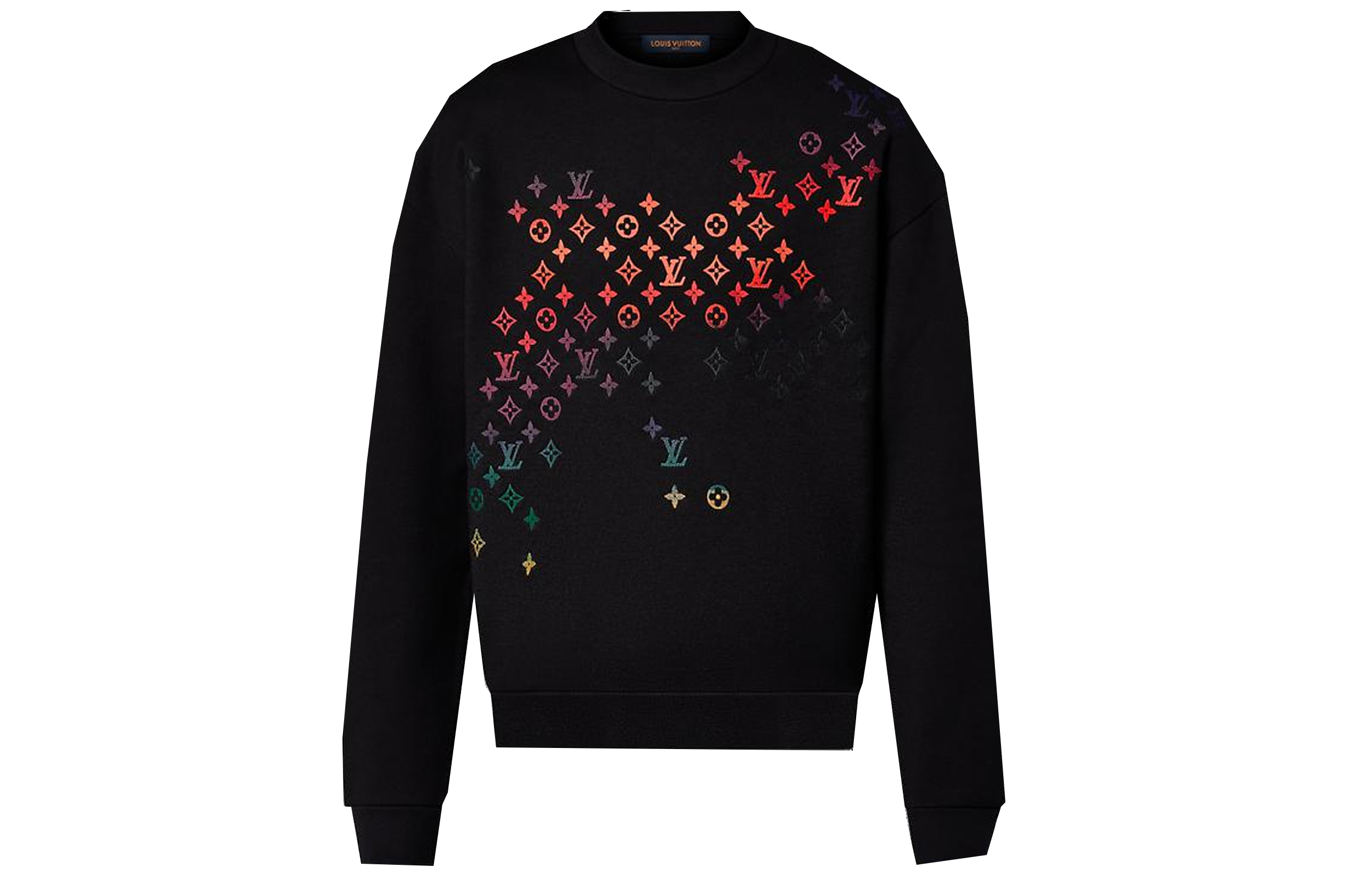 LOUIS VUITTON FW23 Logo Embroidered Knit Crewneck Sweater Black Men 1AFB69