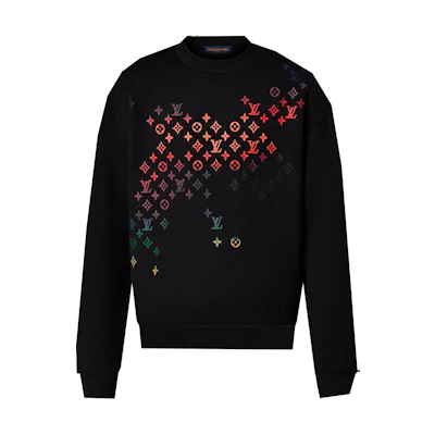 LOUIS VUITTON FW23 Logo Embroidered Knit Crewneck Sweater Black Men 1AFB69