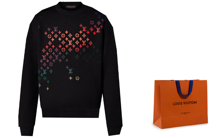 Lookbook LOUIS VUITTON FW23 Logo Jalur Kemeja Rajut Hitam Lelaki. 1AFB69