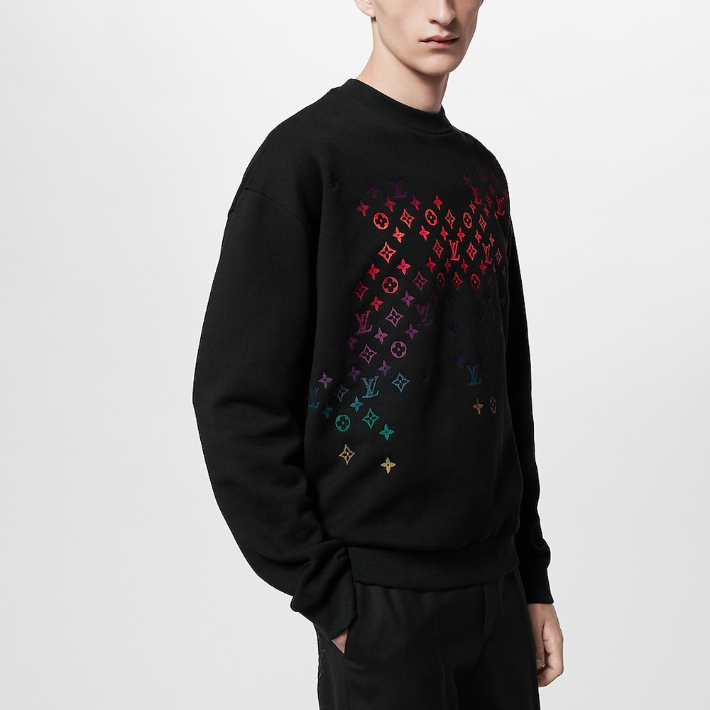 Sizing LOUIS VUITTON FW23 Logo Jalur Kemeja Rajut Hitam Lelaki. 1AFB69