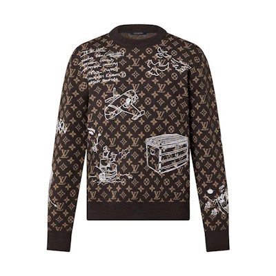 LOUIS VUITTON FW23 Logo Graffiti Knit Crewneck Brown Long Sleeve. 1ABXYW
