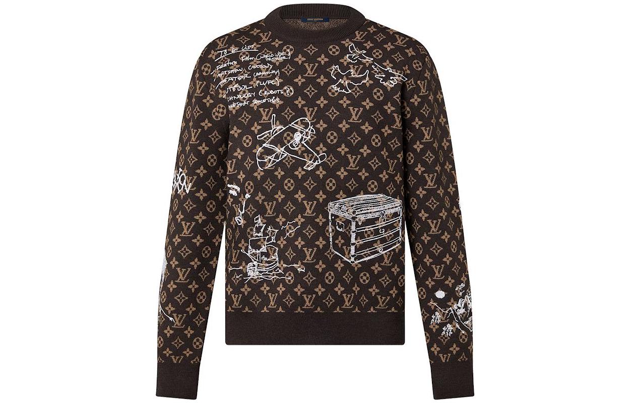 Order LOUIS VUITTON FW23 Logo Graffiti Knit Crewneck Coklat Lengan Panjang. 1ABXYW