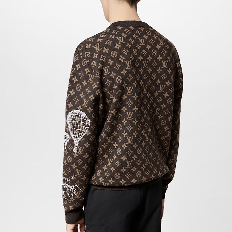 Purchase LOUIS VUITTON FW23 Logo Graffiti Knit Crewneck Coklat Lengan Panjang. 1ABXYW