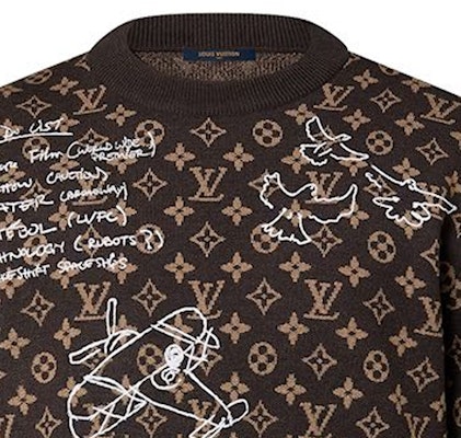 LOUIS VUITTON FW23 Logo Graffiti Knit Crewneck Coklat Lengan Panjang. 1ABXYW Details for LOUIS VUITTON FW23 Logo Graffiti Knit Crewneck Coklat Lengan Panjang. 1ABXYW