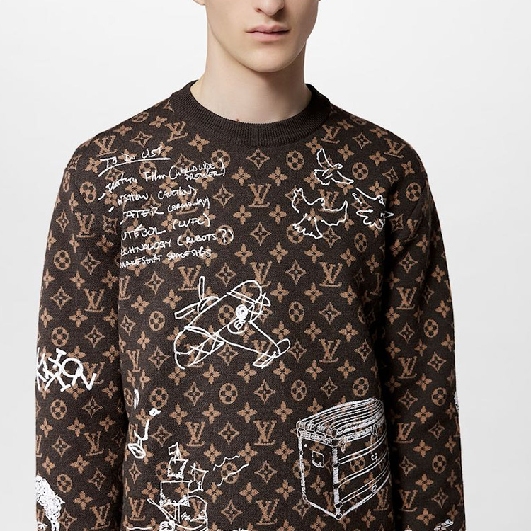 Sizing LOUIS VUITTON FW23 Logo Graffiti Knit Crewneck Coklat Lengan Panjang. 1ABXYW