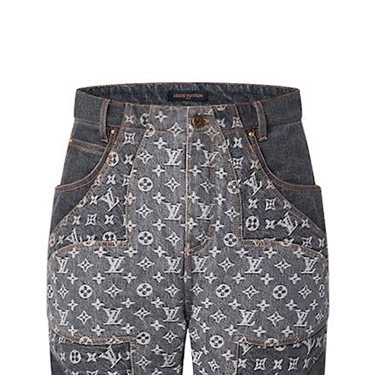 Details for 루이 비통 FW23 로고 프린트 비대칭 컷 캐주얼 청바지 블랙 남성용 1ABYEA