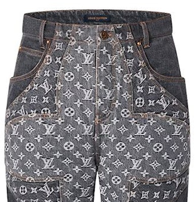 루이 비통 FW23 로고 프린트 비대칭 컷 캐주얼 청바지 블랙 남성용 1ABYEA Details for 루이 비통 FW23 로고 프린트 비대칭 컷 캐주얼 청바지 블랙 남성용 1ABYEA