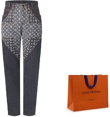 루이 비통 FW23 로고 프린트 비대칭 컷 캐주얼 청바지 블랙 남성용 1ABYEA Cheap 루이 비통 FW23 로고 프린트 비대칭 컷 캐주얼 청바지 블랙 남성용 1ABYEA