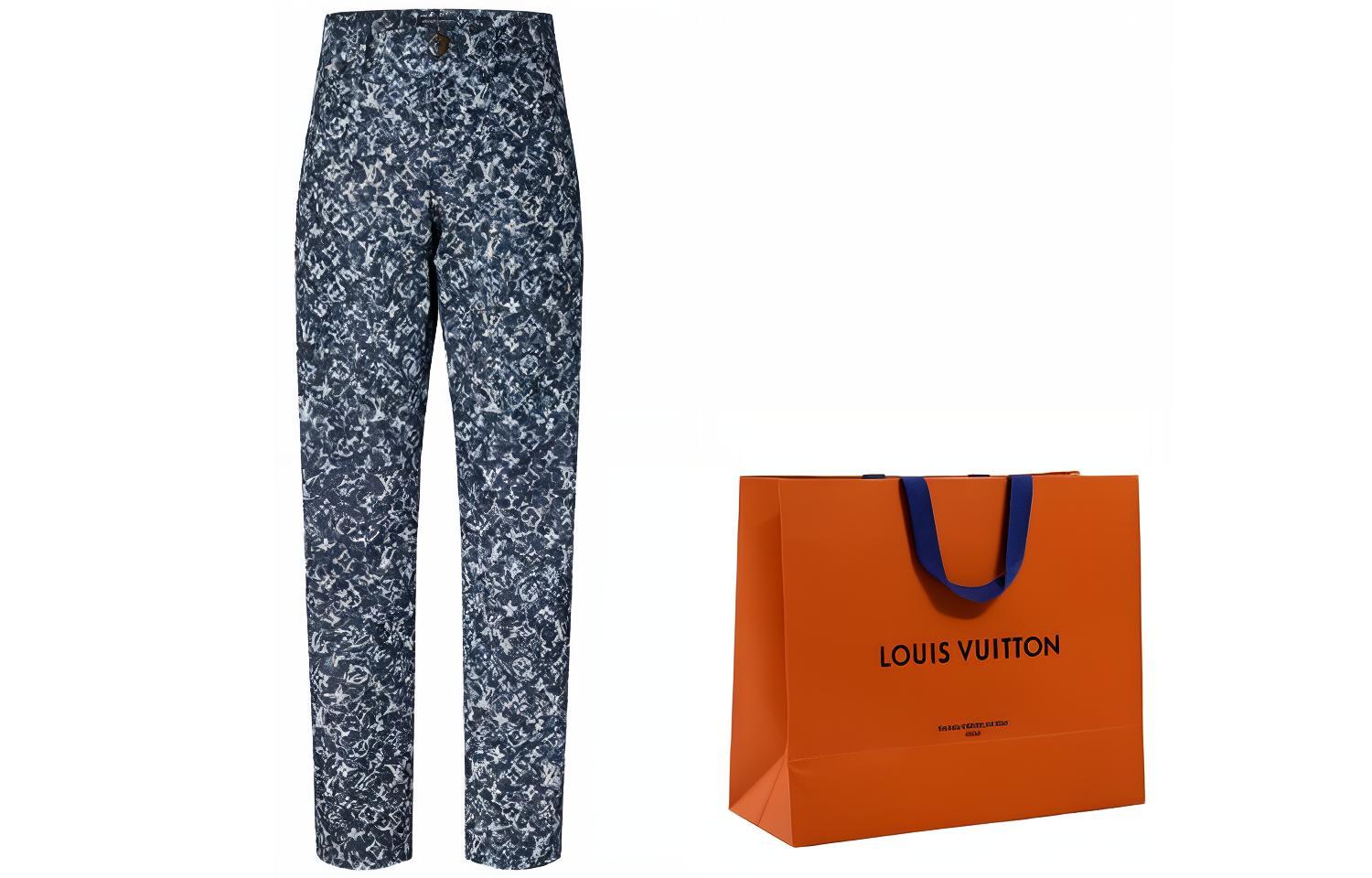 Cheap LOUIS VUITTON FW23 Logo Print Split Hem Denim Jeans Blue . 1ABJMN