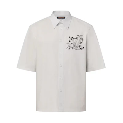 LOUIS VUITTON FW23 Logo Printed Casual White Short Sleeve Shirt for Men. 1ABY2W