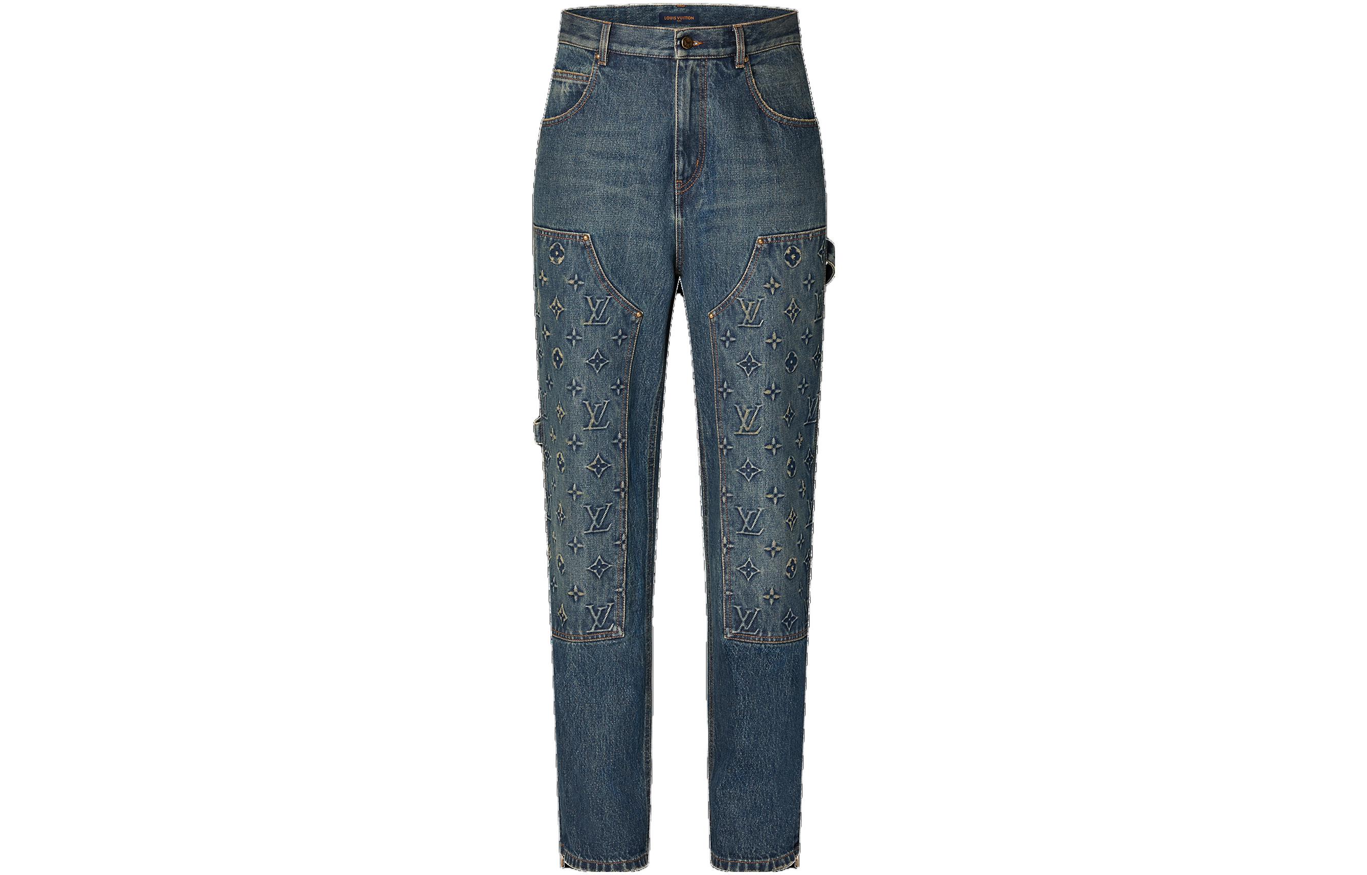 LOUIS VUITTON FW23 Loose Fit Logo Embossed Cargo Jeans Men Dark Blue 1ABJD2