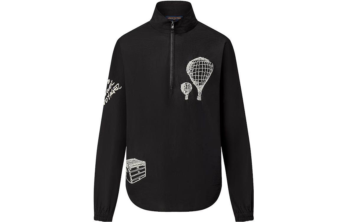LOUIS VUITTON FW23 Monogram Half-Zip High Neck Long Sleeve Shirt Black 1ABY2M