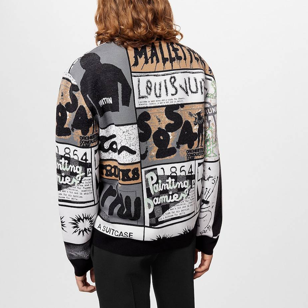 LOUIS VUITTON FW23 Monogram Jacquard Crewneck Sweater Men Multicolor. 1AFAOT 圖 5