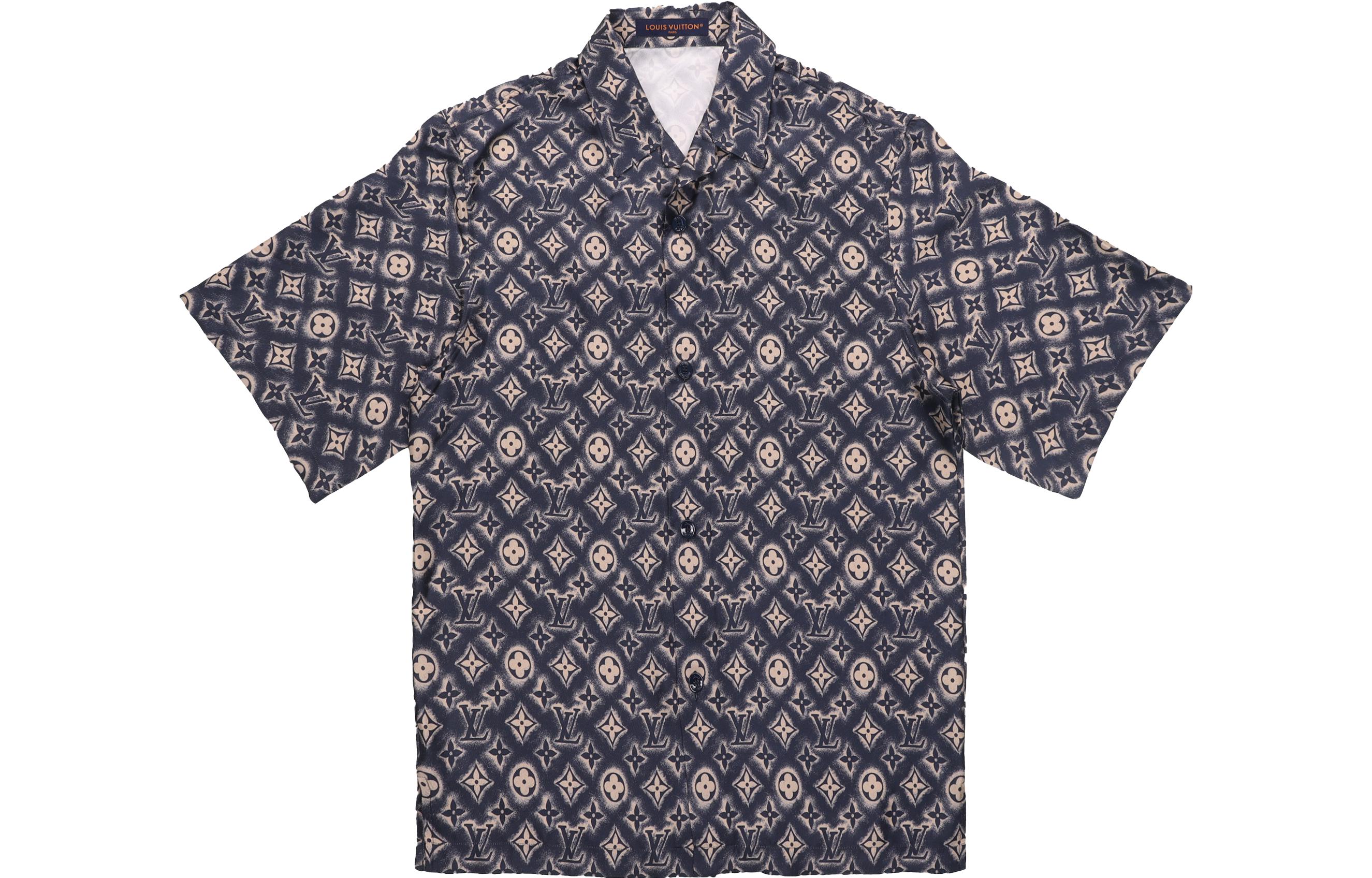 LOUIS VUITTON FW23 Monogram Logo Dark Short Sleeve Shirt for Men. 1ABJLV