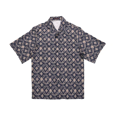 LOUIS VUITTON FW23 Monogram Logo Dark Short Sleeve Shirt for Men. 1ABJLV