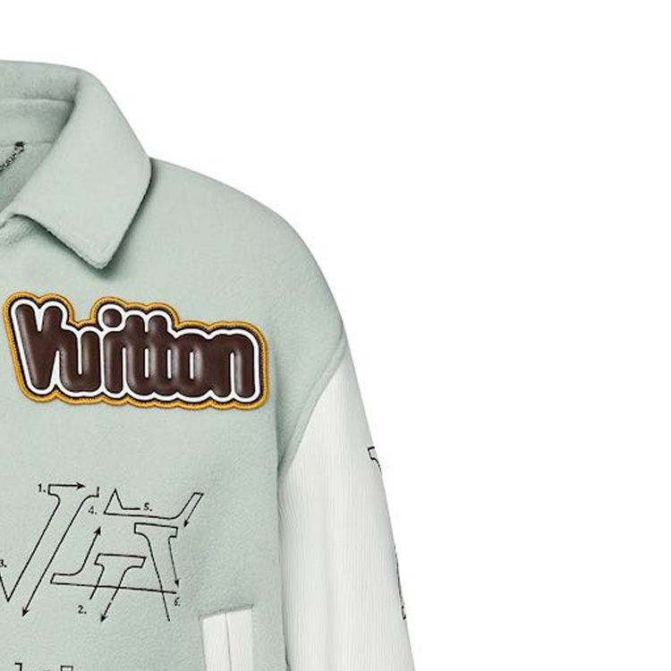 Shop LOUIS VUITTON FW23 Jaket Besbol Hijau Monogram Cetakan Warna. 1ABZJP