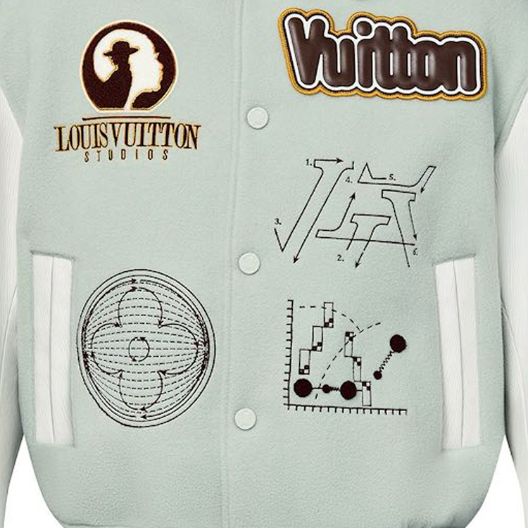 Sizing LOUIS VUITTON FW23 Jaket Besbol Hijau Monogram Cetakan Warna. 1ABZJP