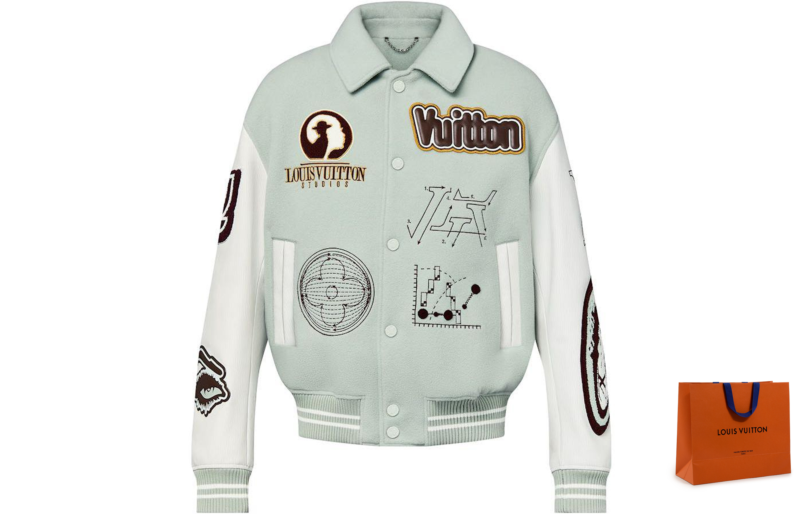 Cheap LOUIS VUITTON FW23 Jaket Besbol Hijau Monogram Cetakan Warna. 1ABZJP