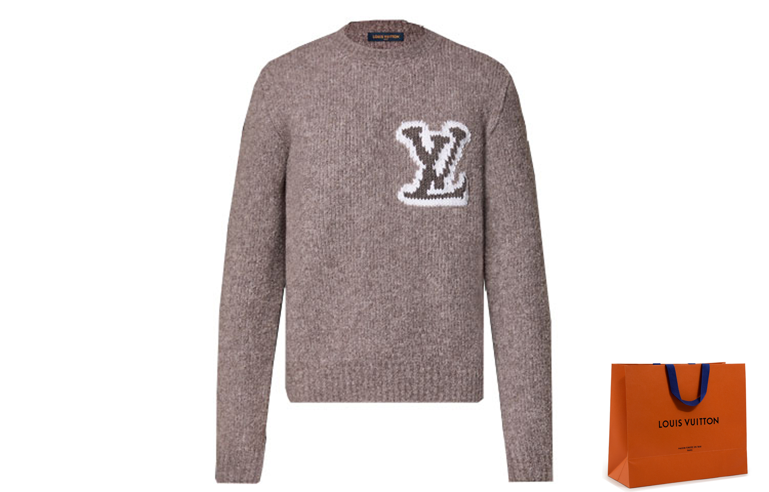 Lookbook Louis Vuitton FW23 Baju Sejuk Lengan Panjang Monogram Lelaki Coklat Terang 1AF326