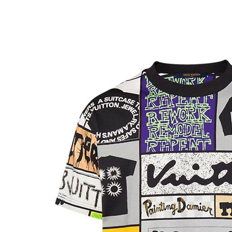 Purchase LOUIS VUITTON FW23 Multicolor Printed Crewneck Short Sleeve T-Shirt Mens. 1AFB84